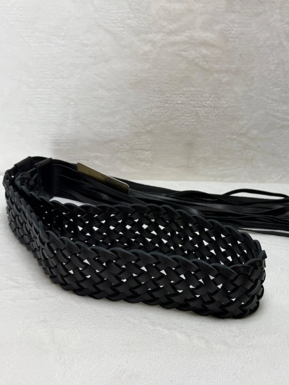 ADA Black Leather Braided Wrap Belt Handmade Fringe Size SM - New without tags
